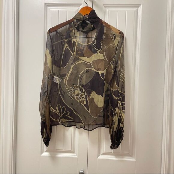 Escada Olive Multicolour 100% Silk Ruffle Blouse - EU 34 - Picture 4 of 16